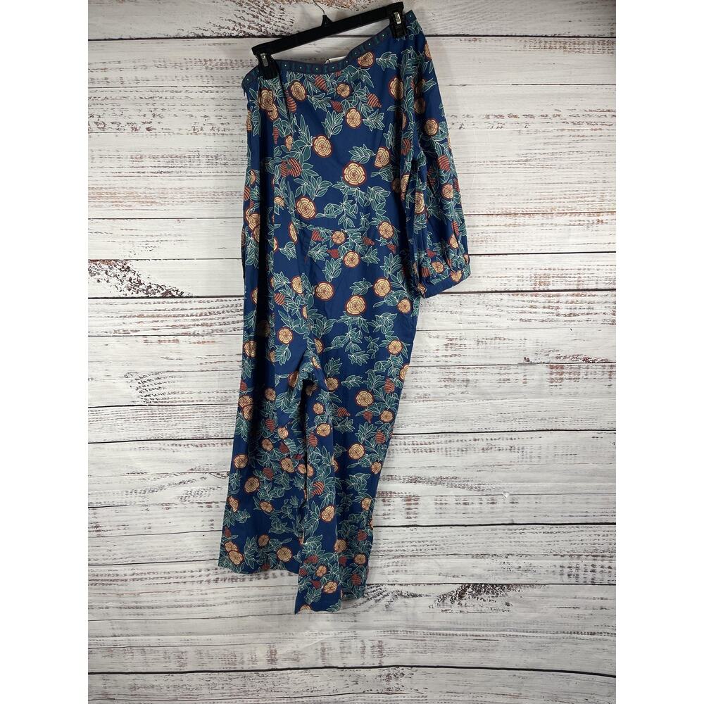 Meyer's Jumpsuit Womens Medium Blue Citrus Floral Print Long Sleeve Pockets Boho - Picture 11 of 12